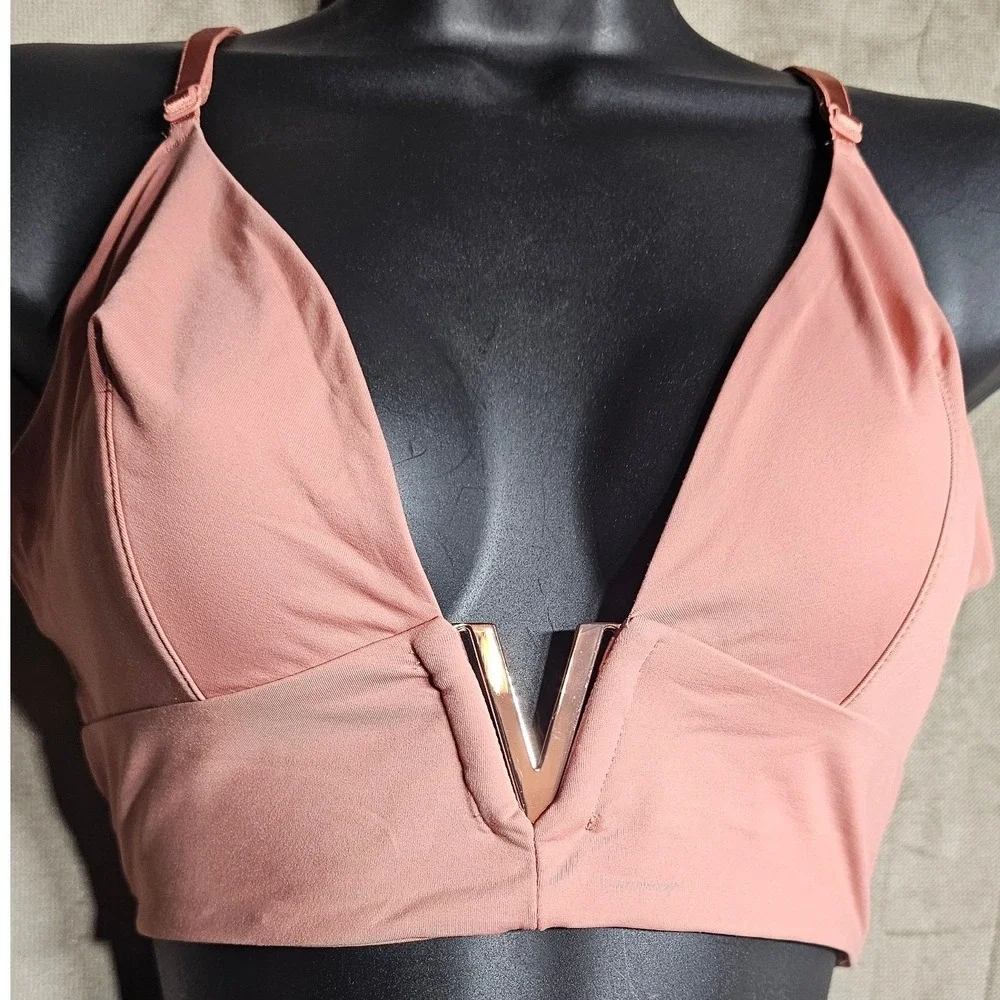 Victorias Secret Very Sexy V-Wire Bralette Rose Pink‎ Gold Hardware XL NEW